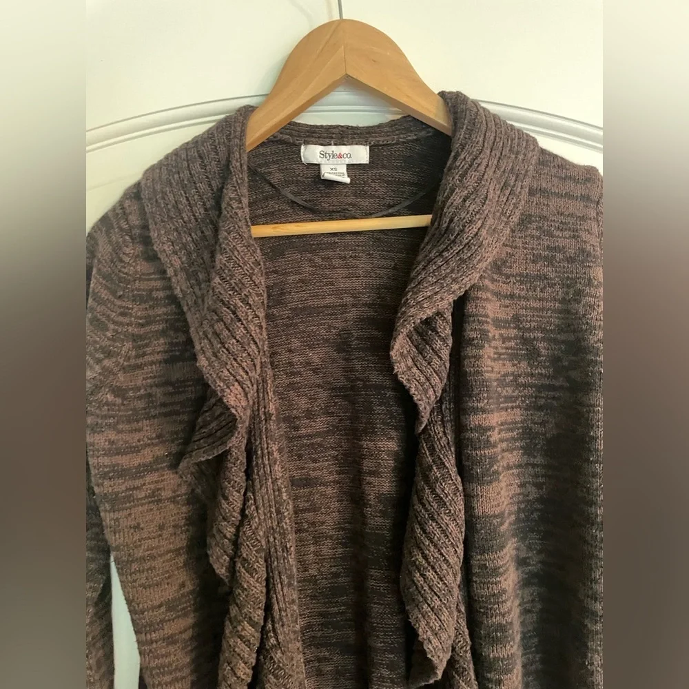 Style & Co. Brown Ruffled Women's Cardigan Sweater - Picture 2 of 5